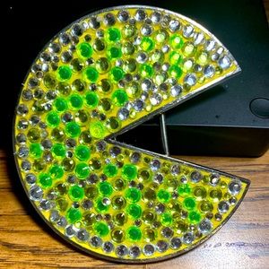 Pac-Man Rhinestone Belt Buckle, 4 in diameter